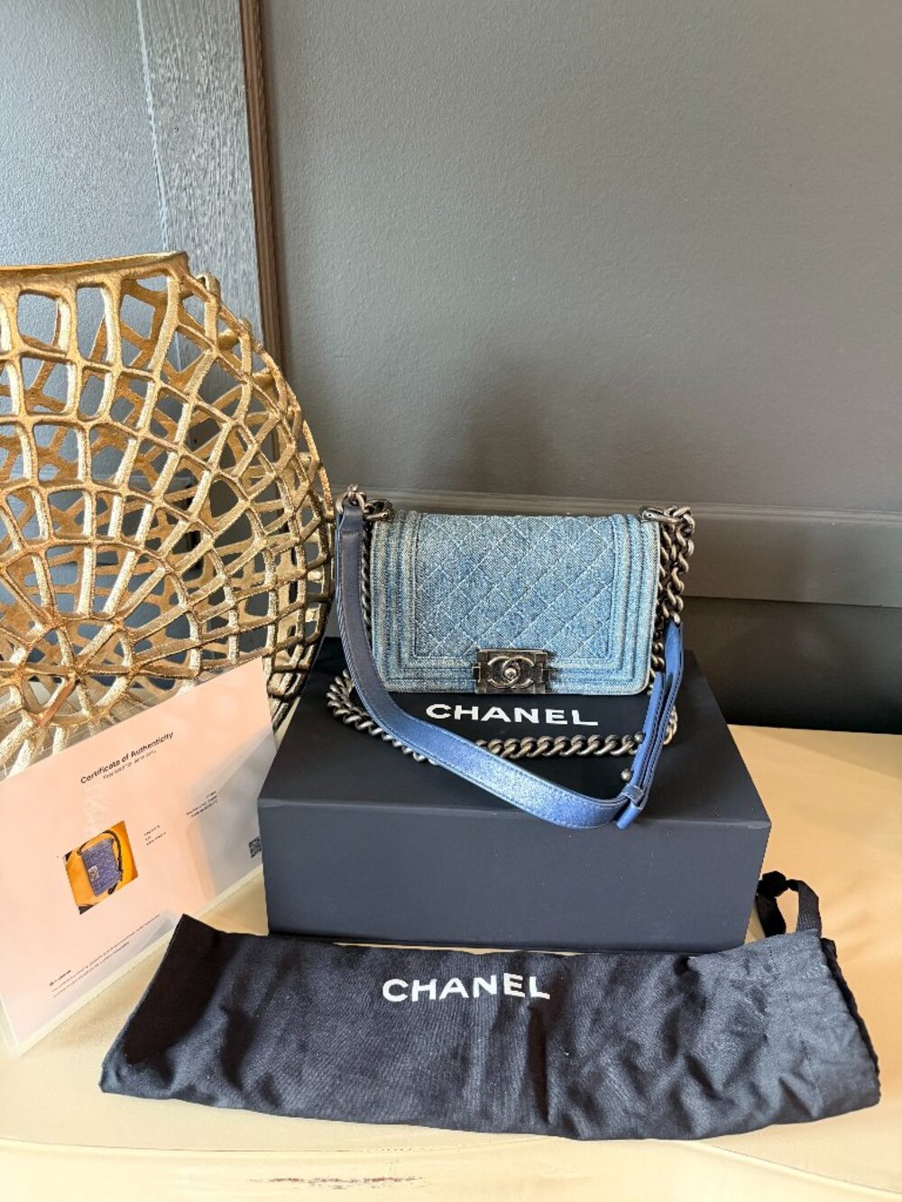 Chanel Small Boy Flap Denim | Blue with Ruthenium Hardware